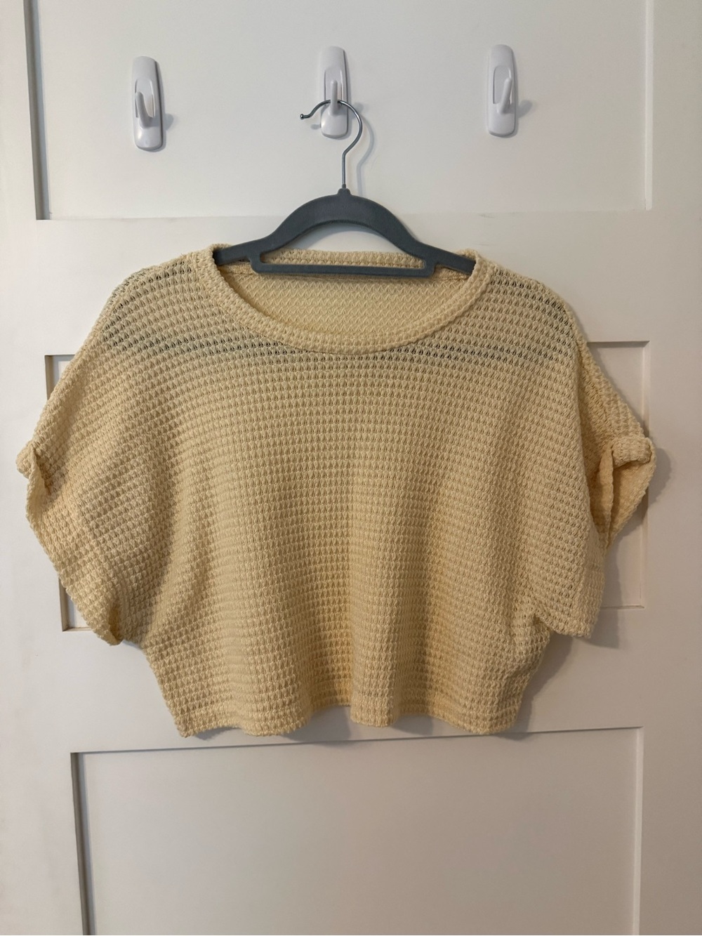 Light Yellow Waffle Knit Cropped Sweater